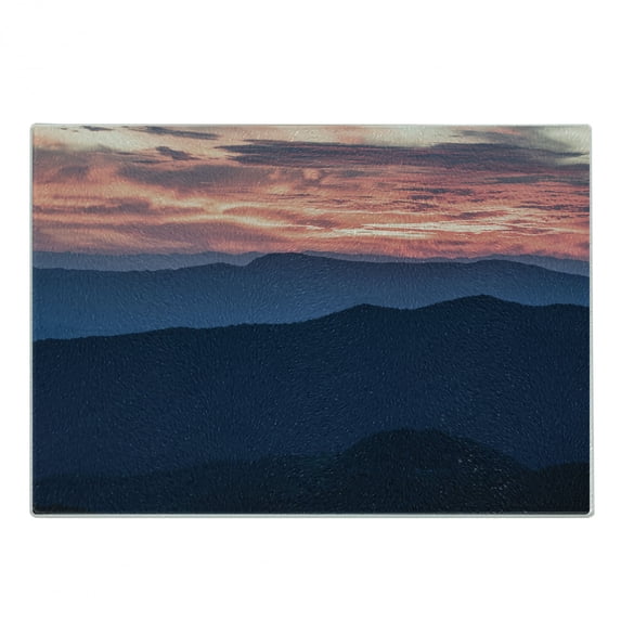 Appalachian Cutting Board, Landscape Photo of Sunset over Blue Ridge Mountains in Virginia, Decorative Tempered Glass Cutting and Serving Board, in 3 Sizes, by Ambesonne