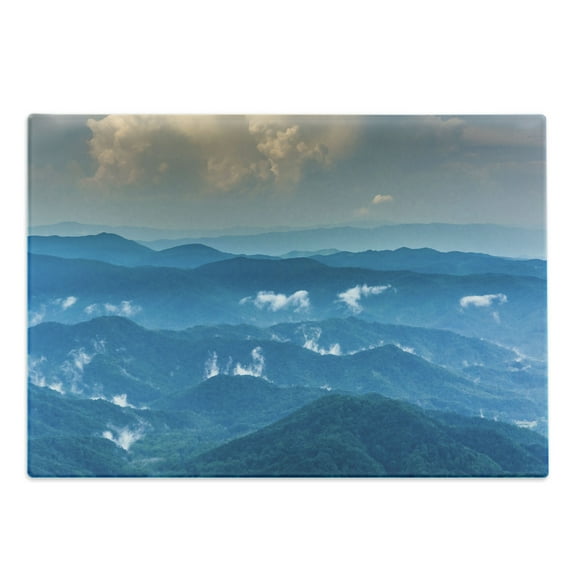 Appalachian Cutting Board, Panorama Vista Wild Nature Photo of Fog in the Roan Highlands, Decorative Tempered Glass Cutting and Serving Board, in 3 Sizes, by Ambesonne