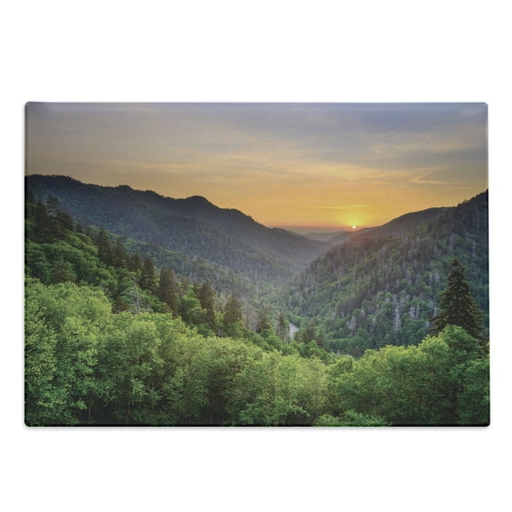 Appalachian Cutting Board, Sunset Panoramic Photo from Newfound Gap in the Smoky Mountains Print, Decorative Tempered Glass Cutting and Serving Board, in 3 Sizes, by Ambesonne