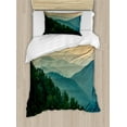 thumbnail image 1 of Appalachian Duvet Cover Set, Panoramic Landscape Photo of Mountain Ridges Virginia, Decorative 2 Piece Bedding Set with 1 Pillow Shams, Twin Size, Hunter Green Grey Teal, by Ambesonne, 1 of 3