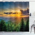 thumbnail image 1 of Appalachian Shower Curtain, Sunset Panorama over Fascinating Mountain Ridges and Trees Amazing Nature, Fabric Bathroom Set with Hooks, 69W X 70L Inches, Multicolor, by Ambesonne, 1 of 3