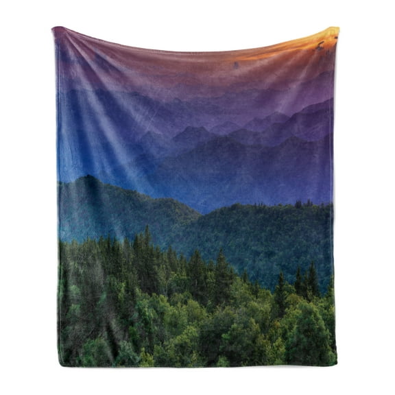 Appalachian Soft Flannel Fleece Throw Blanket, Extremely Colorful Sunset over Cowee Mountains Overlook Vista Photo Print, Cozy Plush for Indoor and Outdoor Use, 50" x 70", Multicolor, by Ambesonne