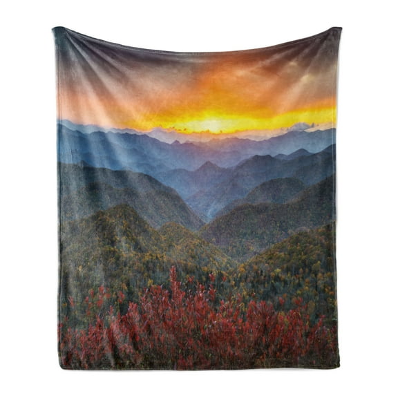 Appalachian Soft Flannel Fleece Throw Blanket, Fascinating Panoramic Photo of Picturesque Sunset in Blue Ridge Parkway, Cozy Plush for Indoor and Outdoor Use, 60" x 80", Multicolor, by Ambesonne