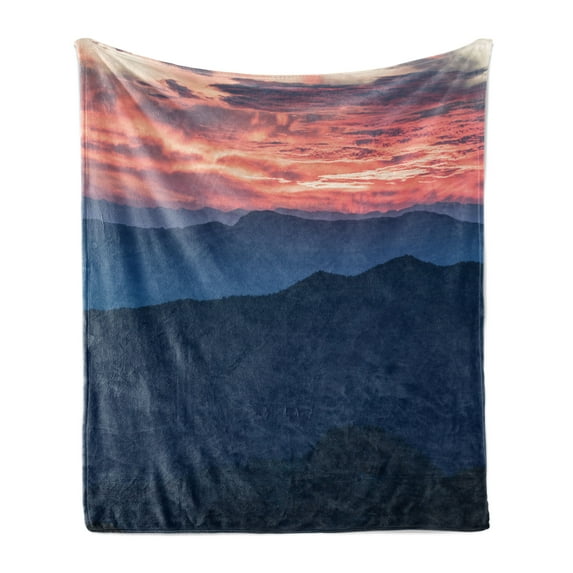 Appalachian Soft Flannel Fleece Throw Blanket, Landscape Photo of Sunset over Blue Ridge Mountains in Virginia, Cozy Plush for Indoor and Outdoor Use, 50" x 70", Coral and Dark Sky Blue, by Ambesonne