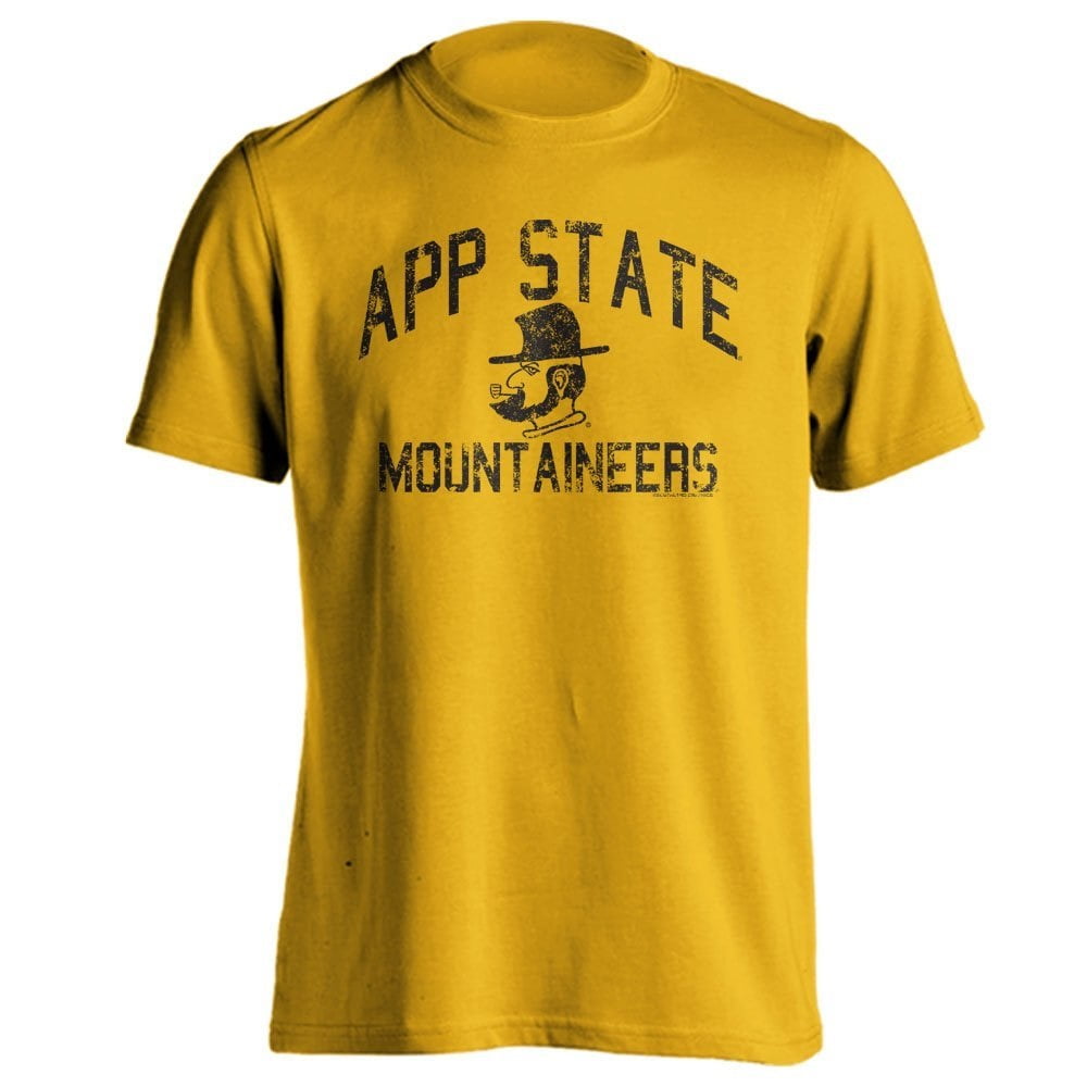 Appalachian State Mountaineers Distressed Retro Logo Gold Short Sleeve ...