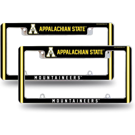 Appalachian State NCAA Mountaineers (Set of 2) Chrome Metal License Plate Frames with Bold Full Frame Design