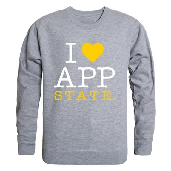 Appalachian State University I Love Crewneck T-Shirt, Heather Grey - Medium