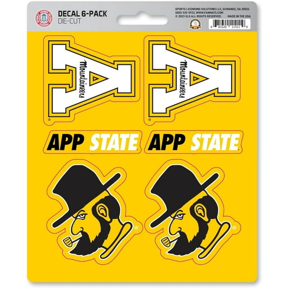 Appalachian State University Mountaineers 6-Piece Decal Sticker Set, 5x6 Inch Sheet, Gift for football fans for any hard surfaces around home, automotive, personal items