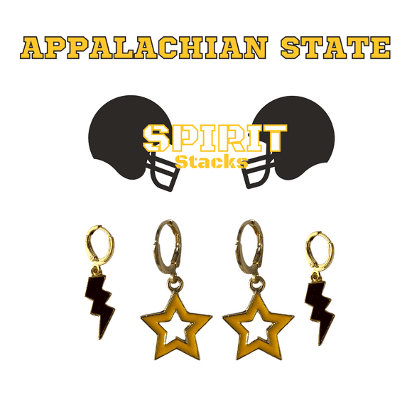 Appalachian State University Spirit Stack black mini enamel bolts and golden yellow statement open starboys