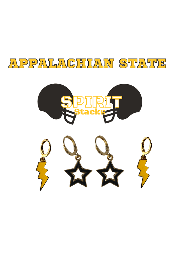 Appalachian State University Spirit Stack golden yellow mini enamel bolts and black statement open starboys