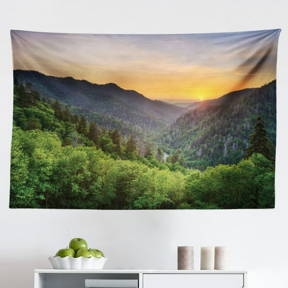 Appalachian Tapestry, Autumn Outdoor Scene Photo from Smoky Mountains National Park Tennessee, Fabric Wall Hanging Decor for Bedroom Living Room Dorm, 2 Sizes, Multicolor, by Ambesonne