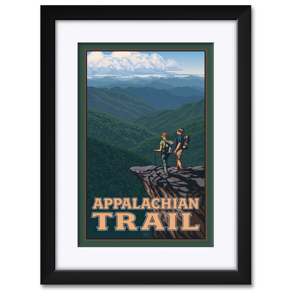 Appalachian Trail Hikers Professionally Framed & Matted Art Print from Travel Artwork by Artist Paul Leighton Framed Art Size: 18" x 24"