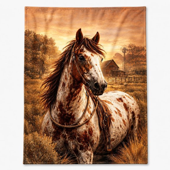 Appaloosa Horse Rustic Western Ranch Fleece Throw Blanket, Soft 280 Gsm Polyester, Rustic Decor for Couch, Sofa & Bed