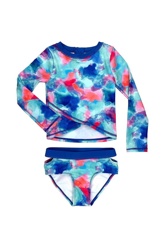 Kids Girl's Rashguard Two-Piece Set (Toddler/Little Kids/Big Kids) Ocean Tie-Dye 8 Big Kids