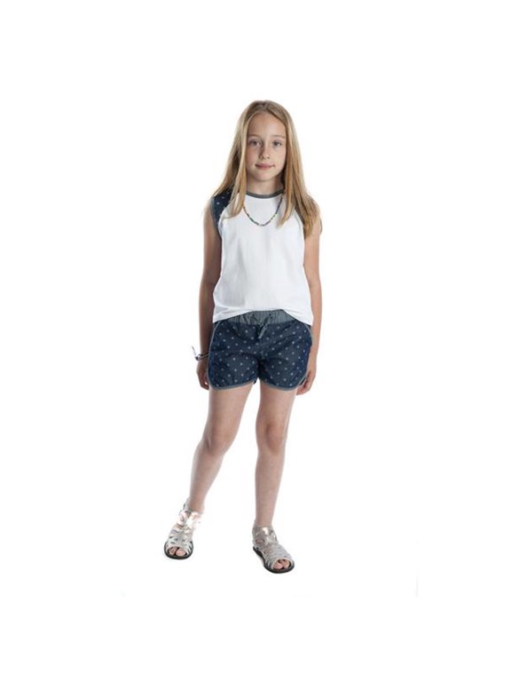 Kids Girl's Sloan Tank Top with Printed Chambray Sleeve Detail (Toddler/Little Kids/Big Kids) Cloud Dancer 5 Little Kids