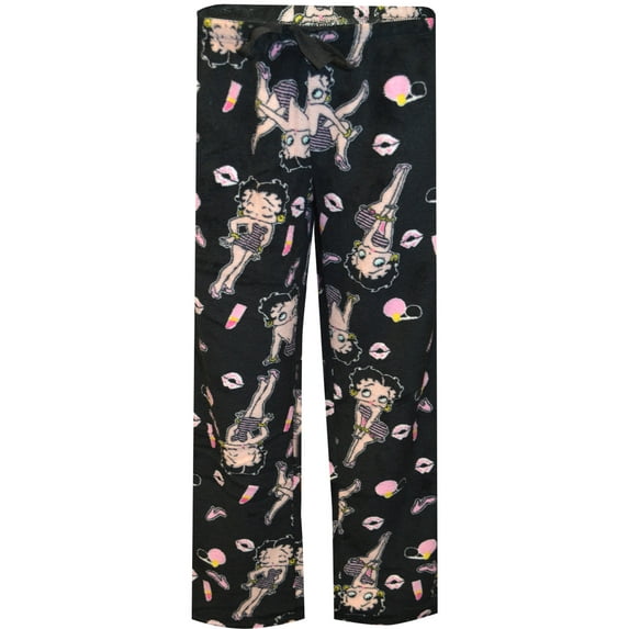 Apparel Connection LLC Womens Betty Boop Black Plus Size Plush Lounge Pants (1X)