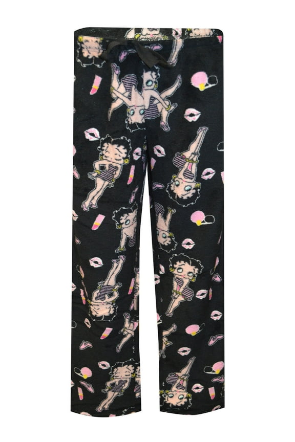 Womens Betty Boop Black Plus Size Plush Lounge Pants (2X)