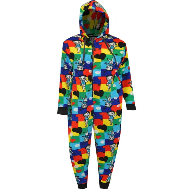Apparel Connection LLC Womens Betty Boop Colorblock Plus Size Plush Onesie Hoodie Pajama 1X 2X Walmart