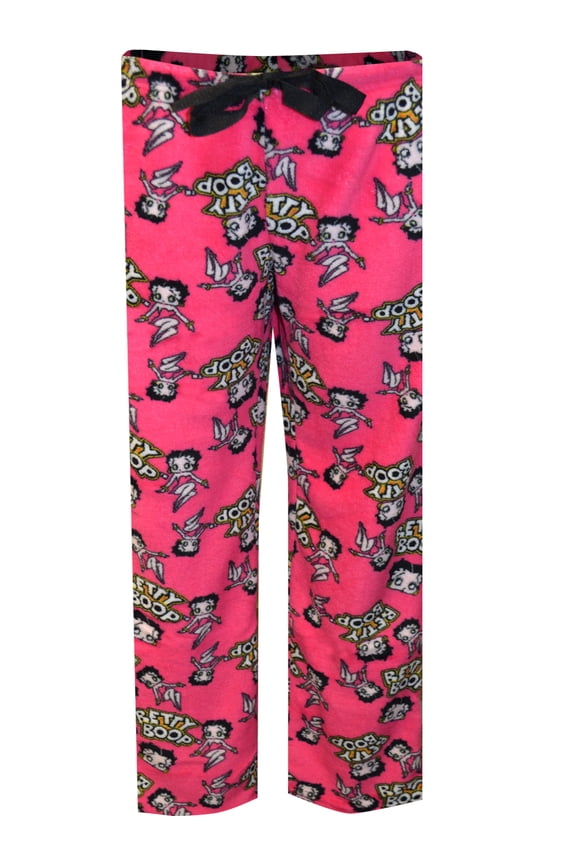 Womens Betty Boop Flaming Hot Pink Plush Lounge Pants (Medium)