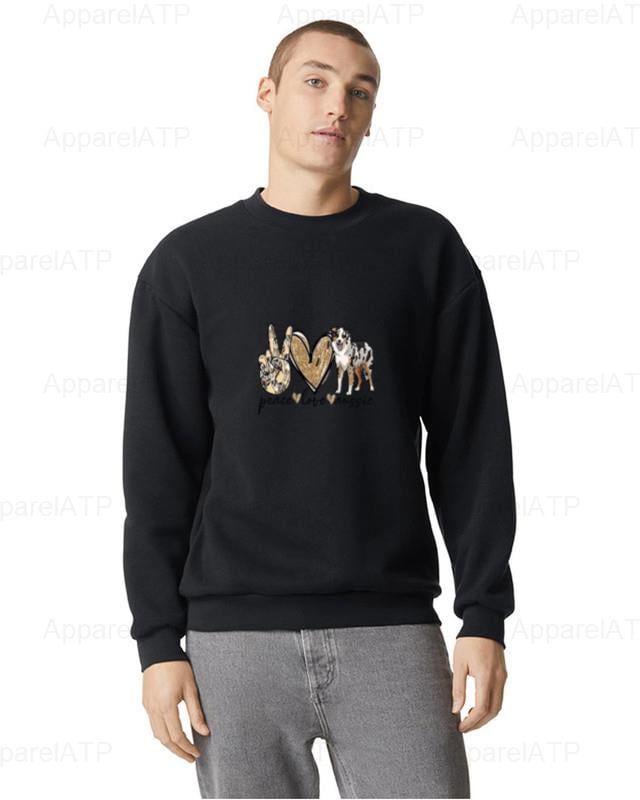 ApparelAPT Peace Love Aussie Sweashirt for Australian Shepherd Dog Fans, for men & women, up to