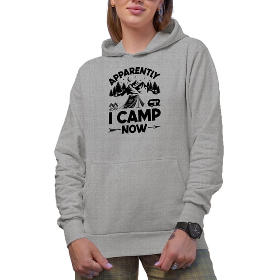 Apparently, I Camp Now, Camping Quote, Heather Grey Hooded Sweatshirt or Hoodie, XL