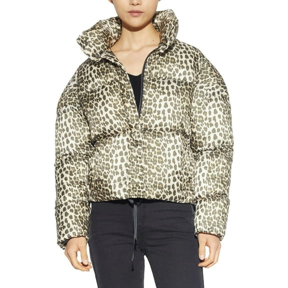 Apparis Women's Jackie Tan Leopard Print Puffer Jacket Coat