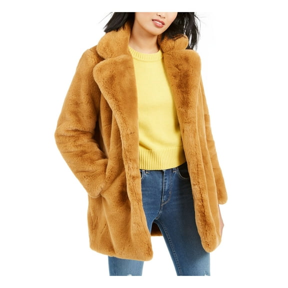 Apparis Womens Eloise Notch Collar Dress Faux Fur Coat Brown XL