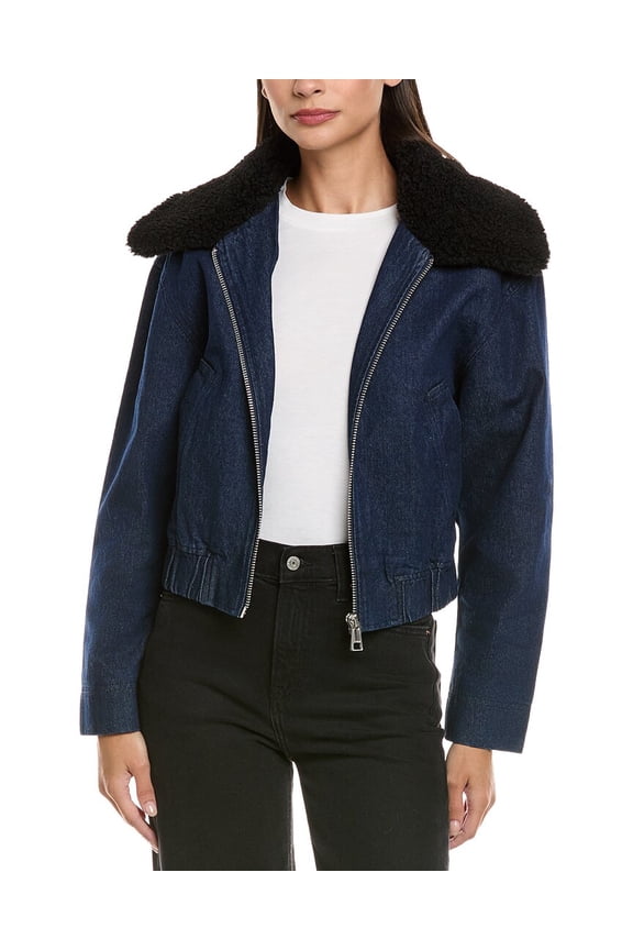 womens Carine Denim Bomber, xs, Blue