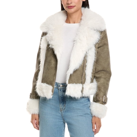 Apparis womens Jay Distressed Bonded Coat, xs, Green