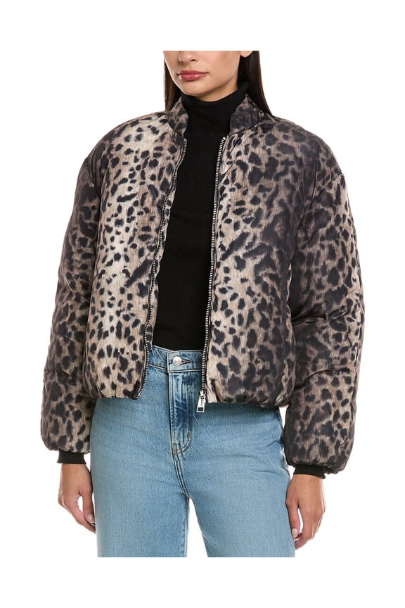 womens  Leni Leopard Padded Bomber, xs, Brown