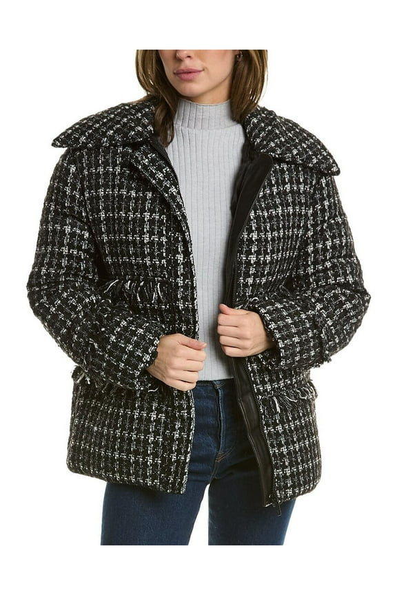 womens Malik Plaid Puffer Jacket, xs, Black