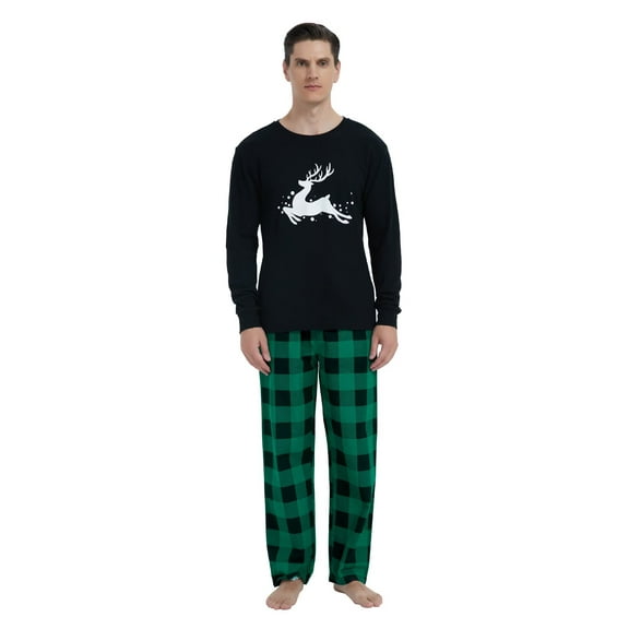 Apparonia Cotton Matching Pajamas for Couples Long Sleeve Top & Long Pants Sleepwear Pjs Sets Christmas Green Plaid M