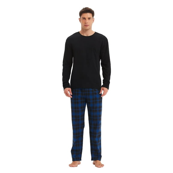 Apparonia Men's Pajamas Sets Plaid Sleepwear Long Sleeve Shirts and Pants Lightweight Soft Mens Pjs Lounge Set with Pockets Midnight Plaid M