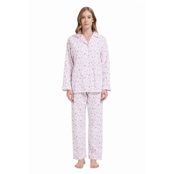 Apparonia Winter Pajamas For Women Flannel Pajamas Sets Long with Pockets Blue & White Ditsy Floral 3XL