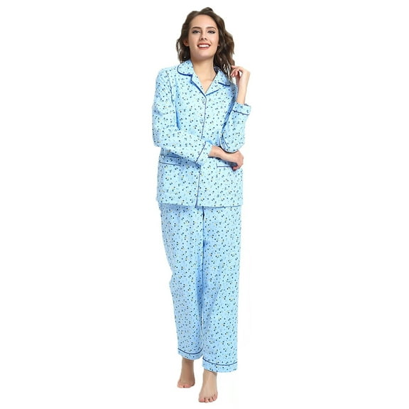 Apparonia Women's Pajama Sets 100% Cotton Flannel Ladies PJs Button Front Top Drawstring Bottoms Sky Petal XL
