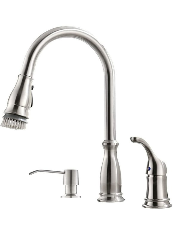 Appaso 3 Hole Kitchen Faucet with Pull Down Brushed Nickel 211BN