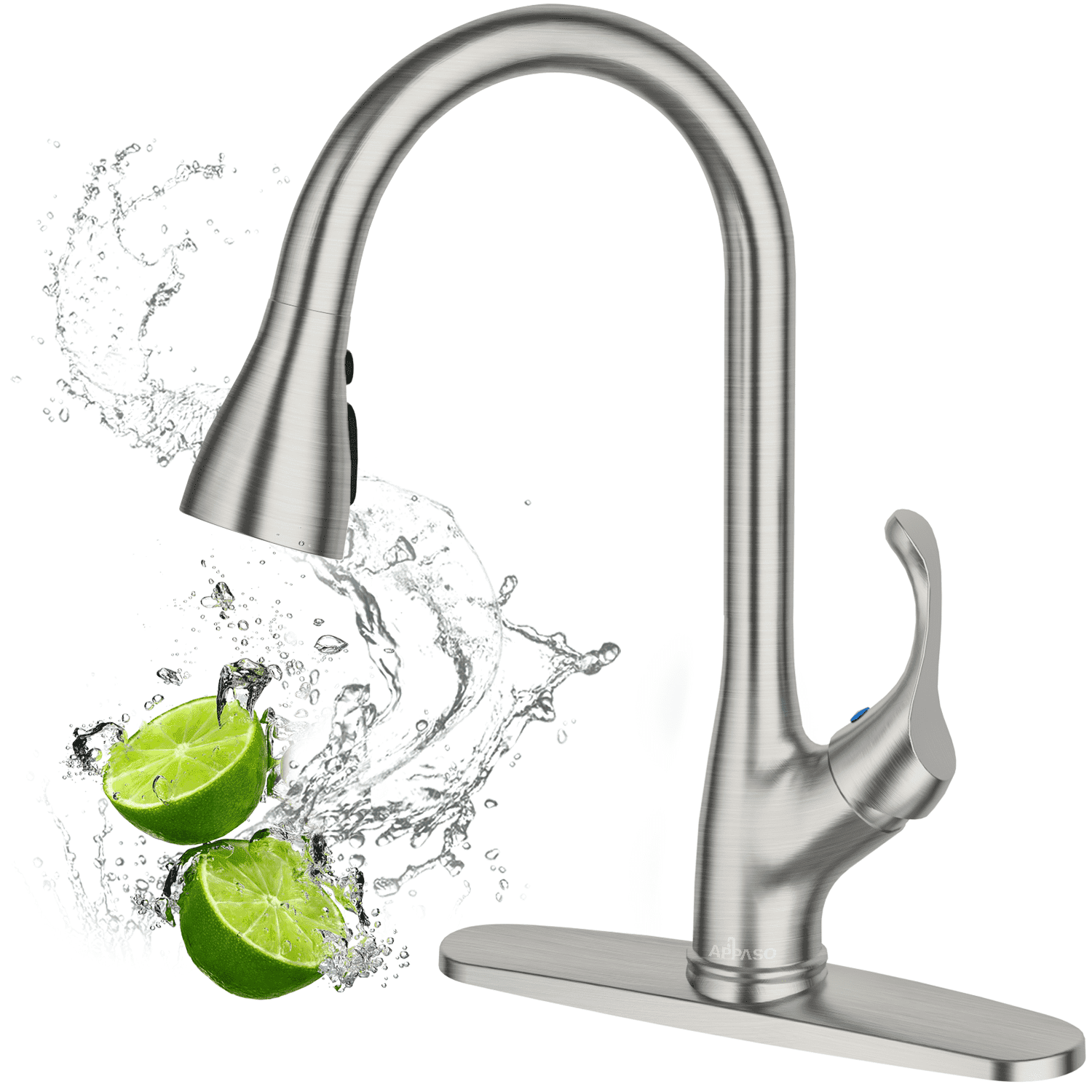 Appaso Pull Down Kitchen Faucet with Sprayer Stainless Steel Brushed Nickel - Single Handle Commercial High Arc Pull Out Spray Head with Deck Plate, Grifos De Cocina