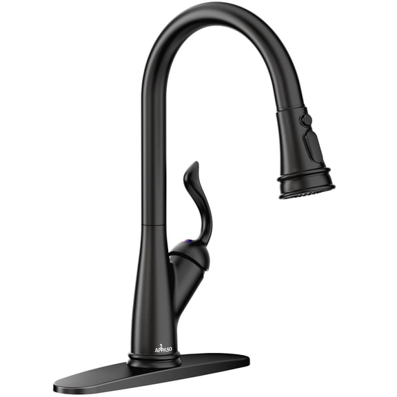 Appaso Single Handle Pull Down Kitchen Faucet with 3 Modes Sprayer and Deck Plate Matte Black 148MB