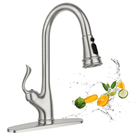 Appaso Stainless Steel Pull Down Kitchen Faucet Single Handle Brushed Nickel with Deck Plate 148BN