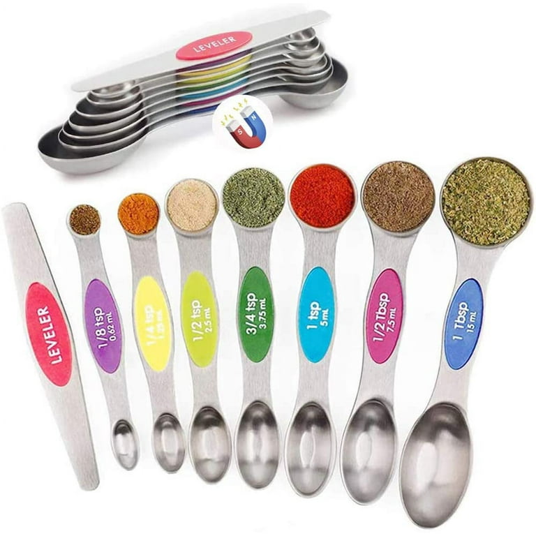 Appealing Culinary Dual Sided Set 8pcs Artistic Epicurean Stainless Steel  Stackable Magnetic Measuring Spoons with Leveler Spoon you positively will