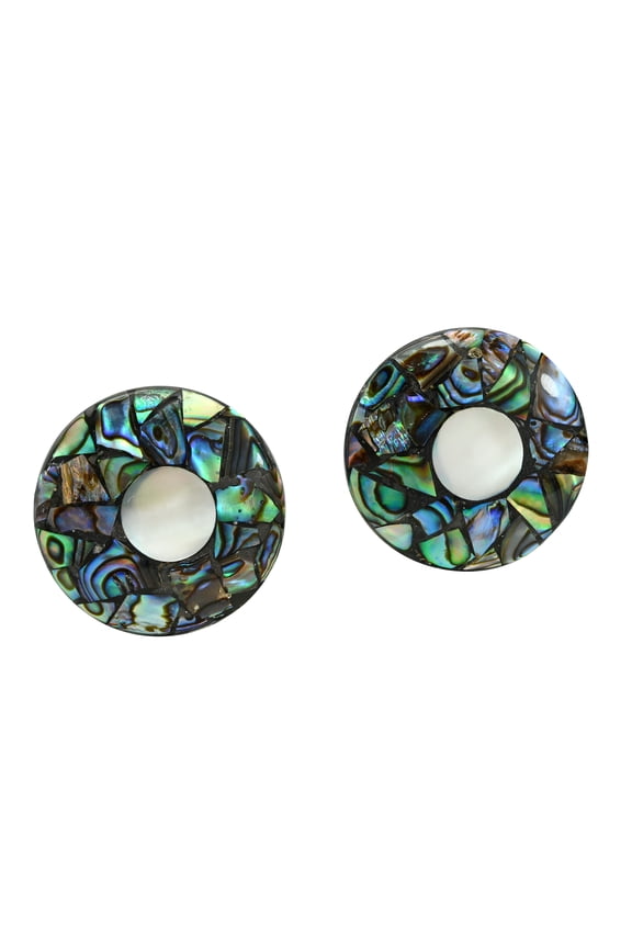 Appealing Mosaic Abalone Shell Inlay Post Button Stud Earrings