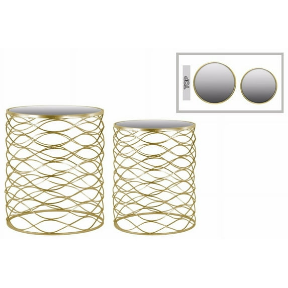 Appealing Nesting Accent Table with Mirror Top Set of Two Gold - Benzara