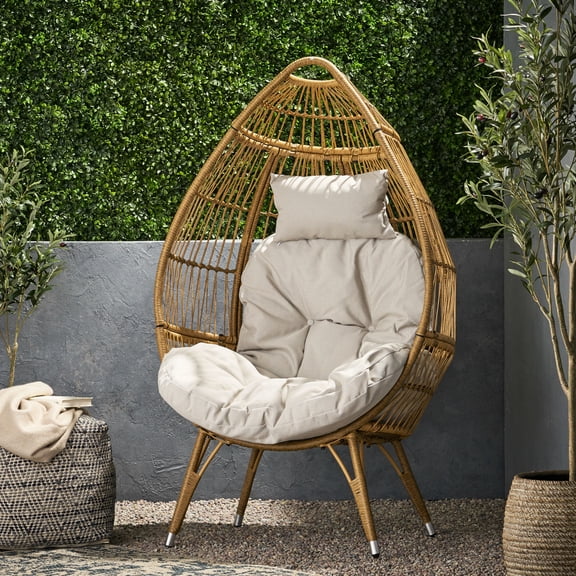 Appealing Teardrop Chair For Outdoor Comfort - Beige Fabric Elegant Basket Patio