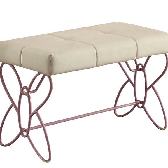 Appealing White & Pink Bench With 17 Inches Depth For Bedroom Captivating Butterfly Feature