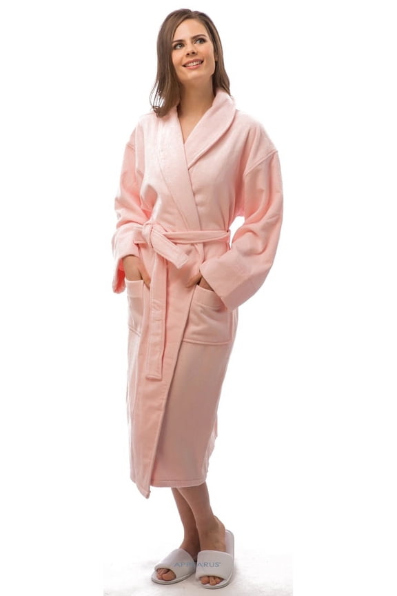 Appearus 100% Cotton Plush Terry Velour Spa Bathrobe Heavyweight, XXL, Light Pink (AR111P)