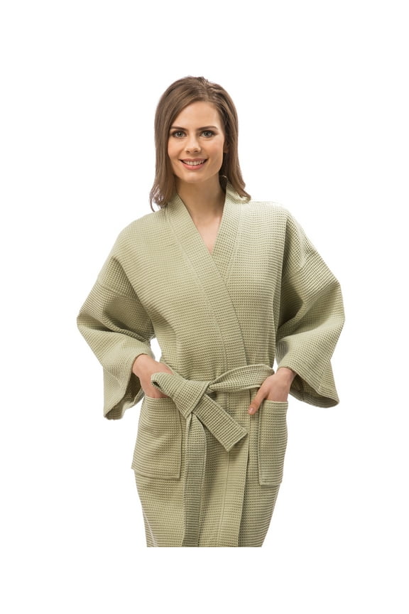 Appearus Long Waffle Weave Kimono Spa Bathrobe for Men and Women, XXL, Hunter Green