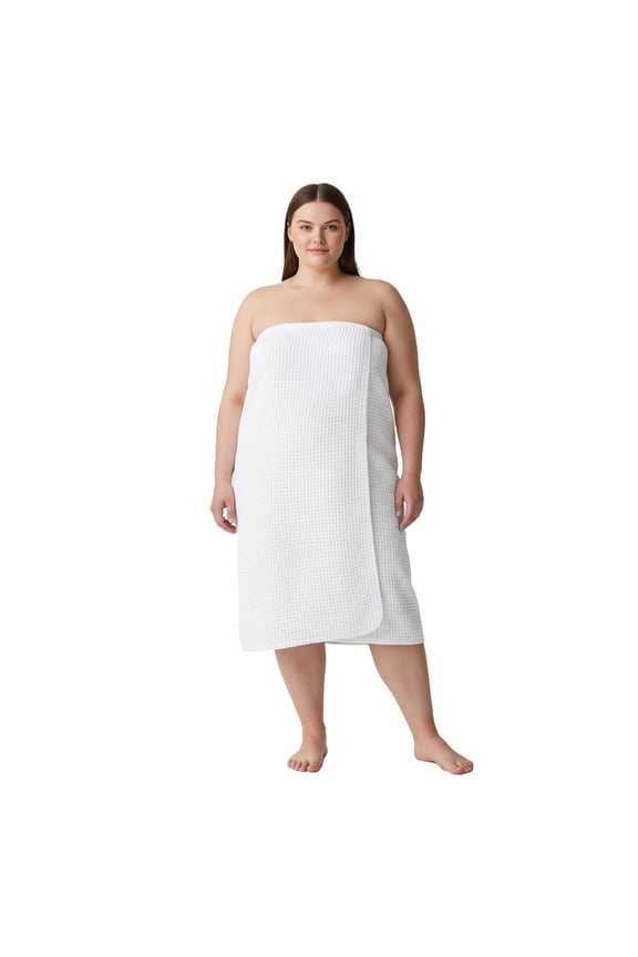 Womens Puffy Waffle Spa Wrap Towel with Snap Closure, White, Plus Size 4XL6XL, Lightweight Bath & Spa Body Wrap (AG01-6X)