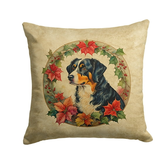 Appenzeller Sennenhund Christmas Flowers Throw Pillow 18 in x 18 in