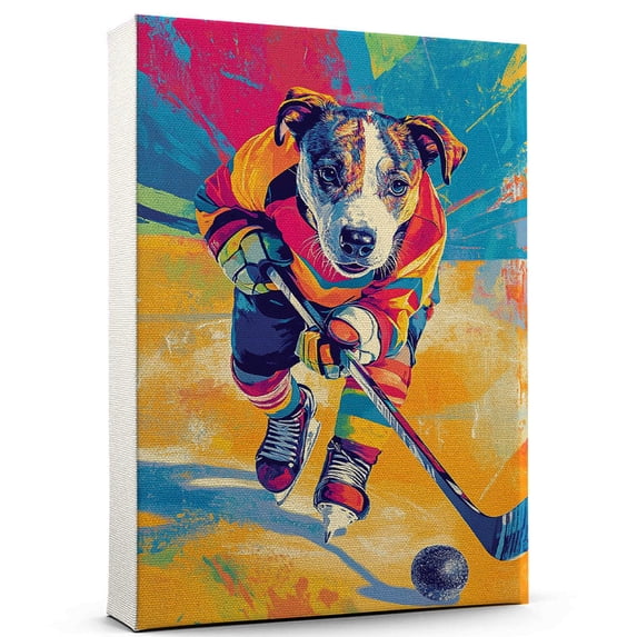 Appenzeller Sennenhund Dog Playing Ice Hockey Stretched Canvas Size 8x12 – Vintage Style Appenzeller Sennenhund Dog Art for Ice Hockey Fans, Great Gift for Dog Owners