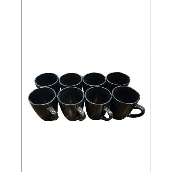 Appetit 12 oz Matte Black Stoneware Coffee Mugs Set|8‑Piece Ergonomic Handle Ceramic Tea Cups, Dishwasher & Microwave Safe